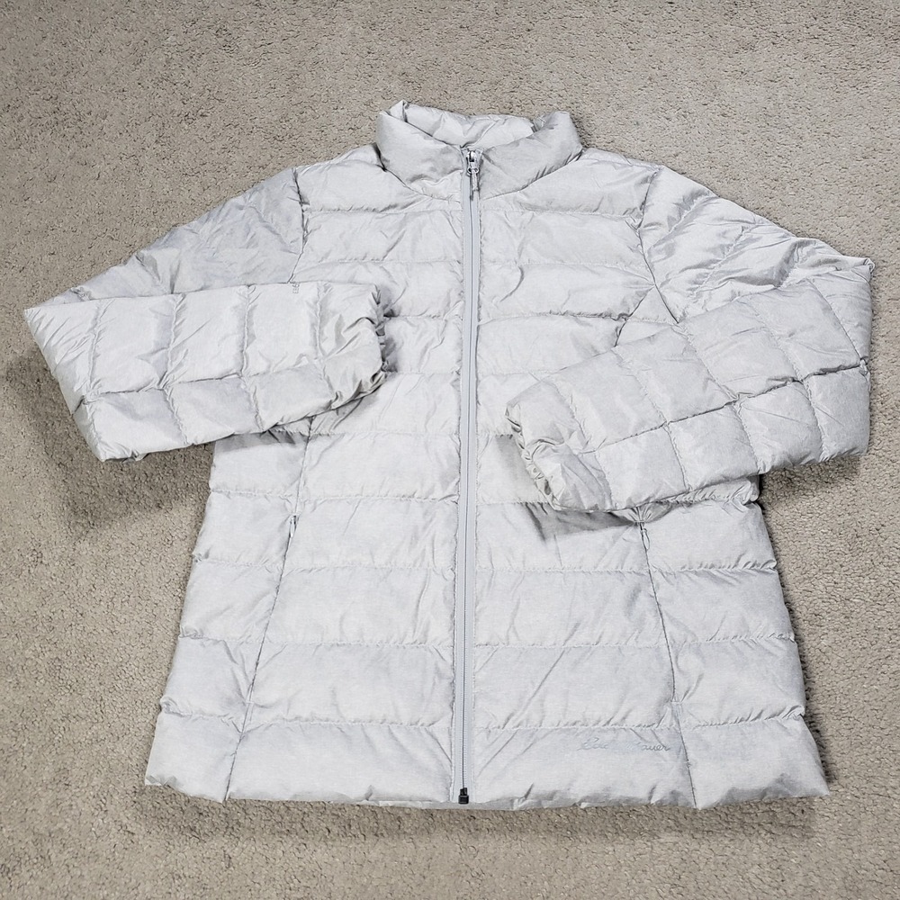 Eddie Bauer EB650 Microlight Goose Down Puffer Jacket Women's Medium Light Gray